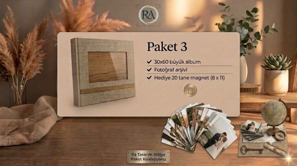 Ra Tasarım Paket 3 albüm seti - 30x60 büyük albüm, fotoğraf arşivi ve hediye 20 adet 8x11 magnet