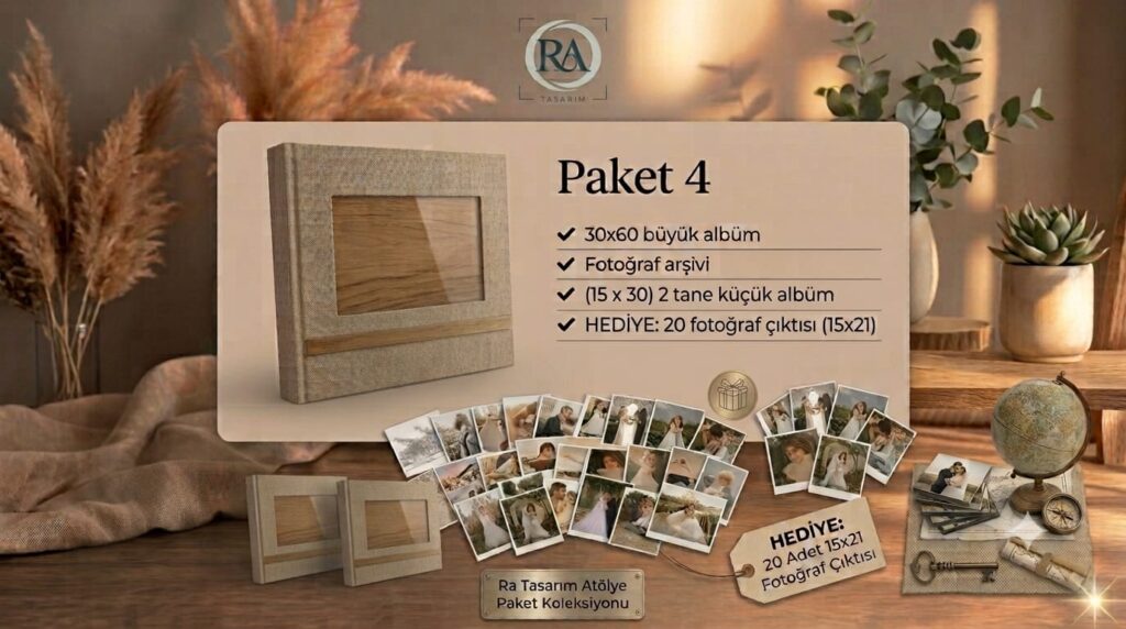 Ra Tasarım Paket 4 albüm seti - 30x60 büyük albüm, 2 adet 15x30 küçük albüm, fotoğraf arşivi ve hediye 20 adet 15x21 fotoğraf çıktısıRa Tasarım Paket 4 albüm seti - 30x60 büyük albüm, 2 adet 15x30 küçük albüm, fotoğraf arşivi ve hediye 20 adet 15x21 fotoğraf çıktısı